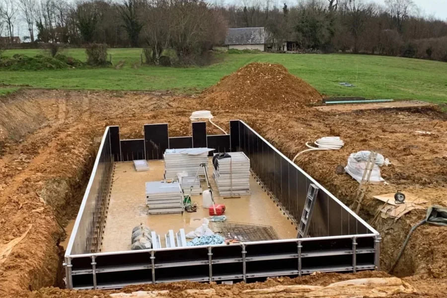 Chantier de piscine dans le Calvados